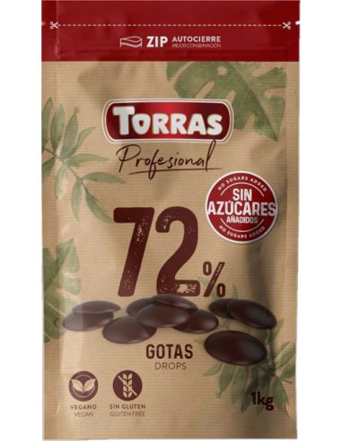 Dropsy czekoladowe 72% kakao bez cukru 1kg TORRAS
