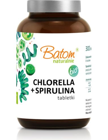 Chlorella + spirulina 500mg tabletki 240szt. / 120g BATOM BIO suplement diety