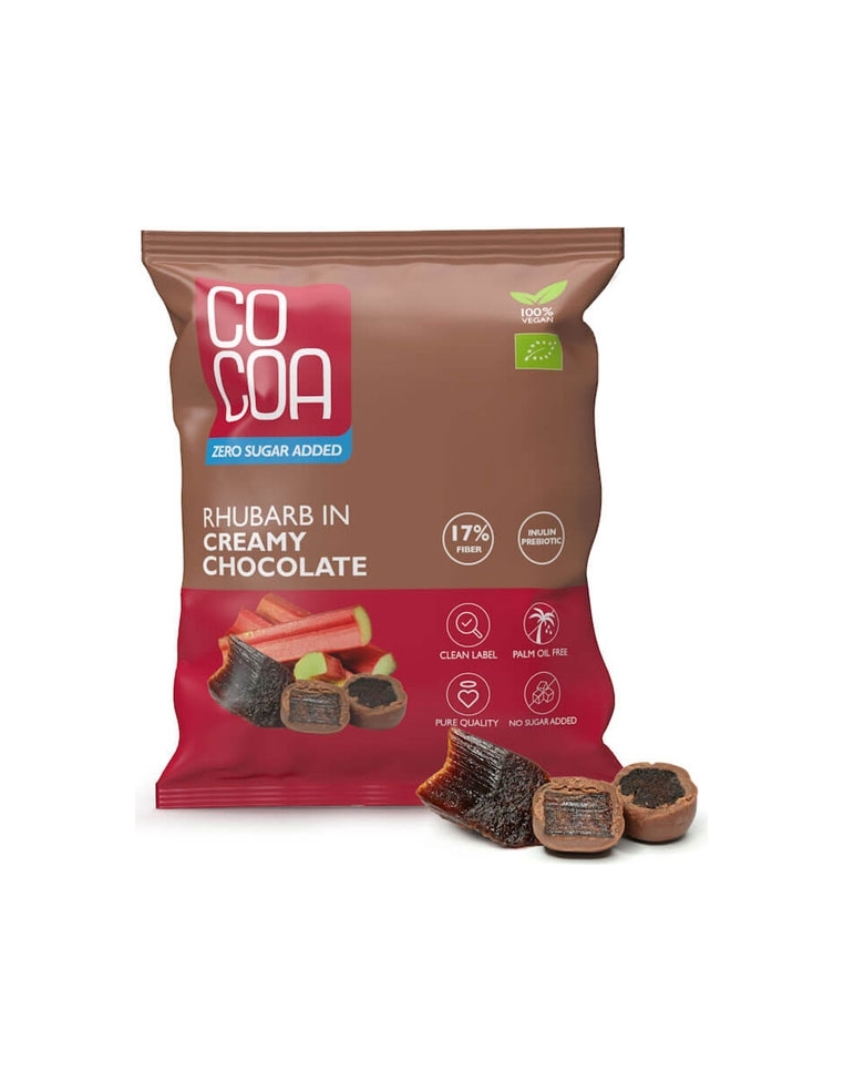 Ekologiczny rabarbar w kremowej czekoladzie bez cukru 70g COCOA BIO Ekologiczny rabarbar w kremowej czekoladzie bez cukru 70g COCOA BIO
