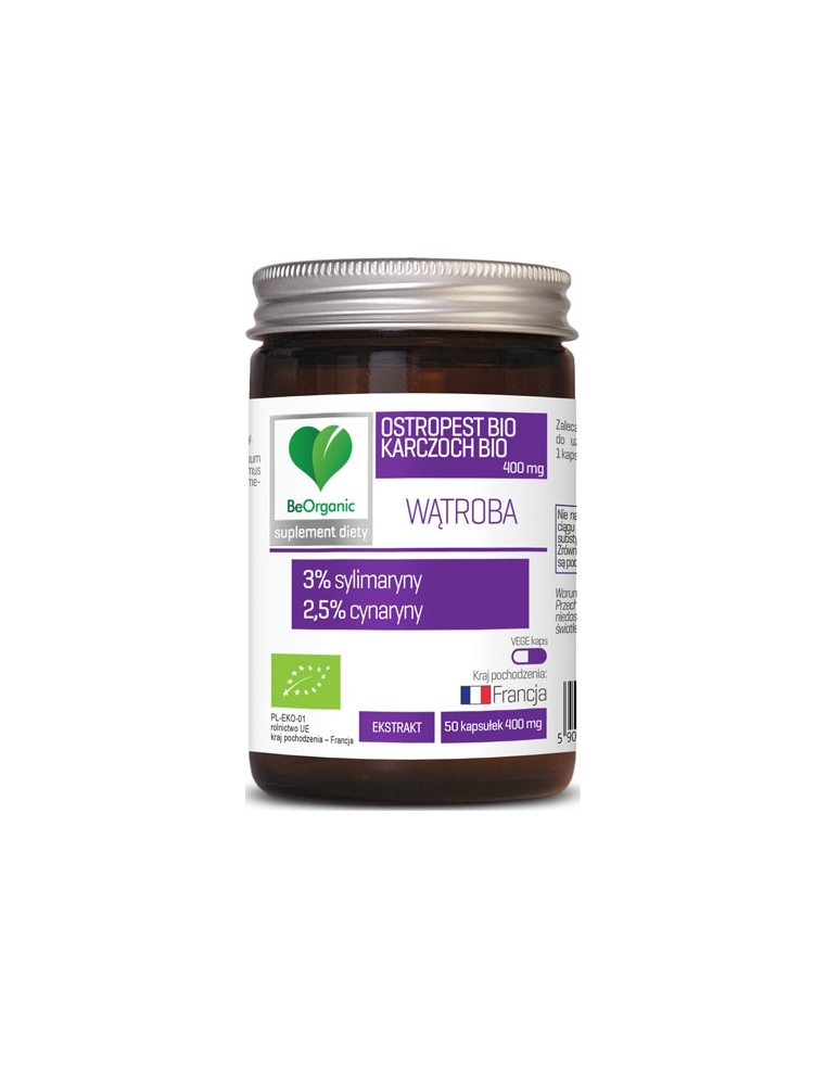 BIO Kapsułki WĄTROBA ostropest & karczoch 400 mg 50 szt. BEORGANIC BIO Kapsułki WĄTROBA ostropest & karczoch 400 mg 50 szt. BEORGANIC