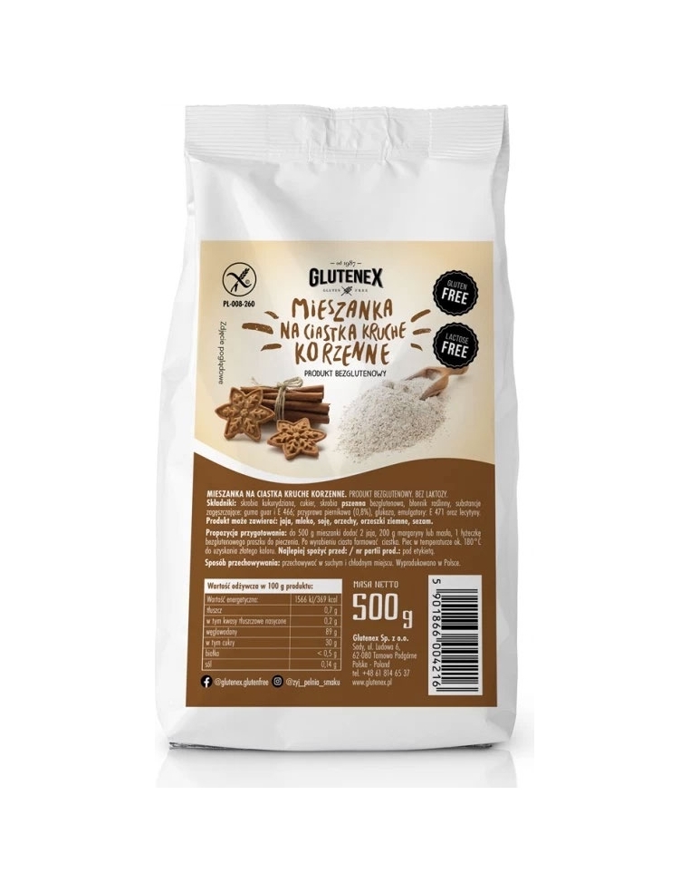 Bezlaktozowa Mieszanka na ciastka korzenne bezglutenowa 500g GLUTENEX Bezlaktozowa Mieszanka na ciastka korzenne bezglutenowa 500g GLUTENEX